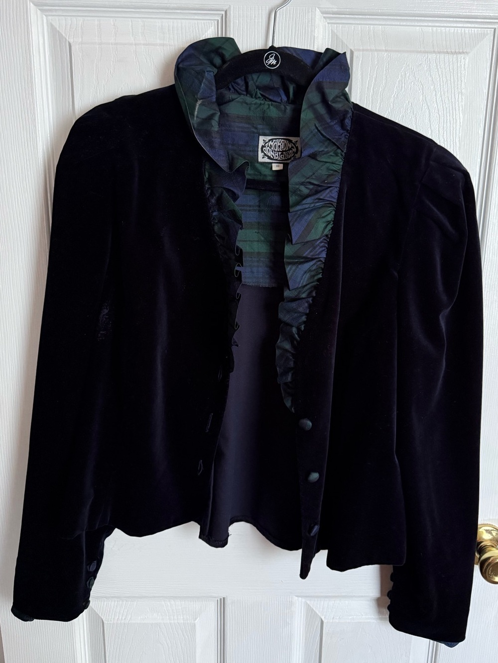 1980S VINTAGE MARION DONALDSON Velvet & Plaid Blazer